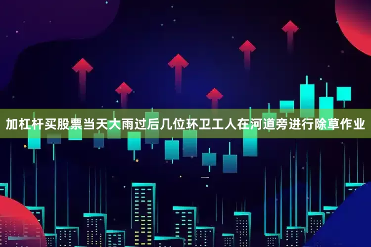 加杠杆买股票当天大雨过后几位环卫工人在河道旁进行除草作业